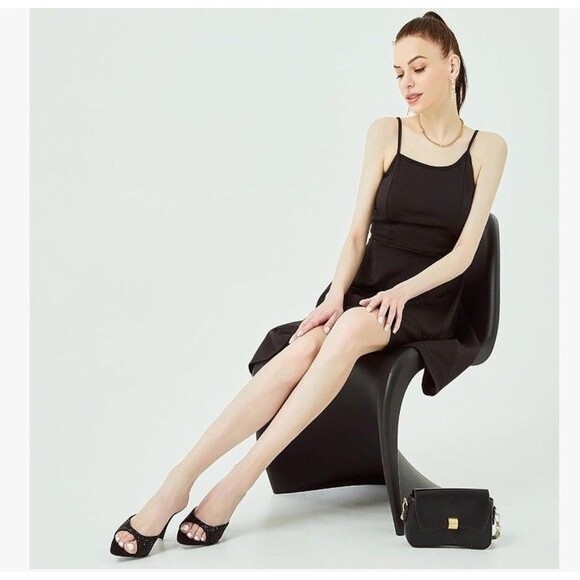 Girgod Rhinestone Black Heels for Women’s Open Pointed Toe Size 10 Dressy Pumps - Picture 5 of 11